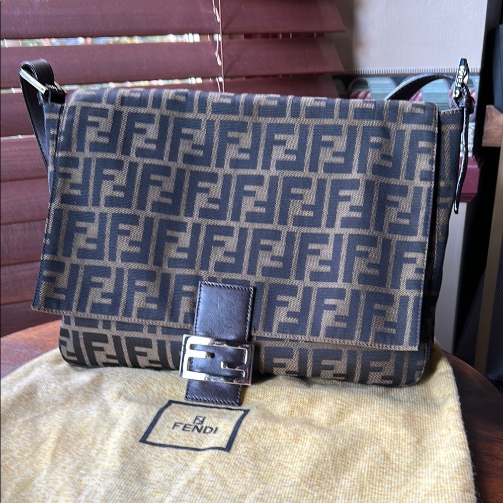 Fendi Zucca Messenger Bag with Iconic FF Monogram